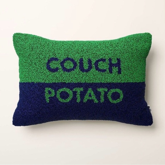 kate spade 18"x12" Couch Potato Beaded Green and Navy Couch Potato Pillow - Picture 1 of 3